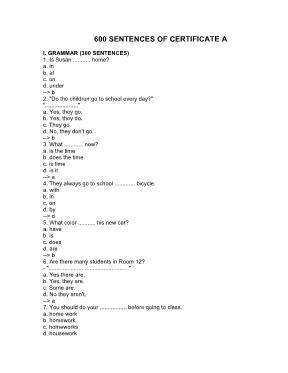 600 Sentences of certificate A